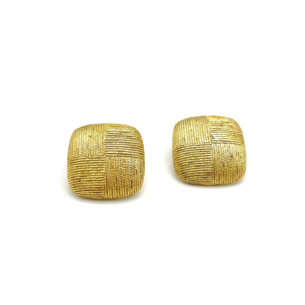 Gold Tone‎ Square Woven Design Stud Earrings Textured Statement